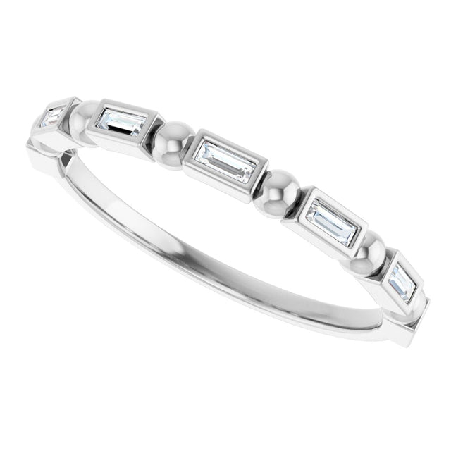 Platinum Straight Baguette Natural Diamond Beaded Bezel-Set Anniversary Band – 1/10–5/8 CTW - view 5