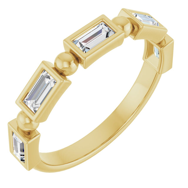 14K Gold Straight Baguette Natural Diamond Beaded Bezel-Set Anniversary Band – 1/10–5/8 CTW - Yellow Gold