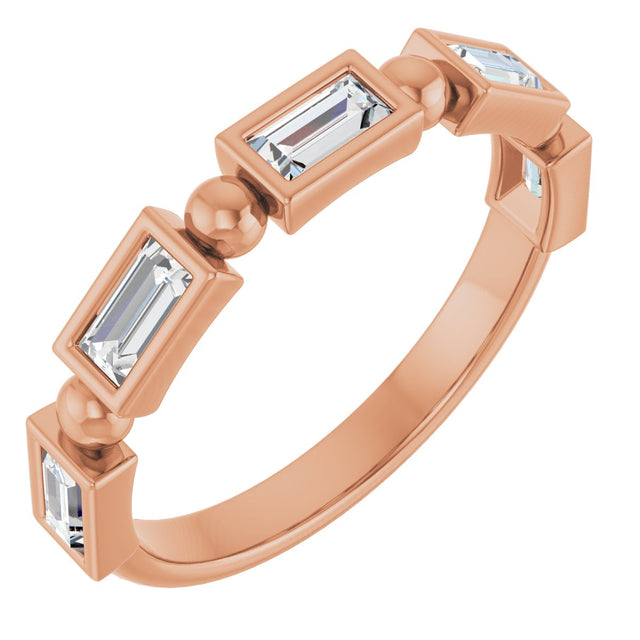 14K Gold Straight Baguette Natural Diamond Beaded Bezel-Set Anniversary Band – 1/10–5/8 CTW - Rose Gold