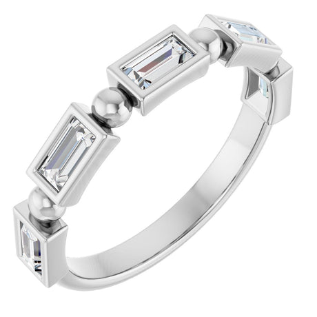 Platinum Straight Baguette Natural Diamond Beaded Bezel-Set Anniversary Band – 1/10–5/8 CTW