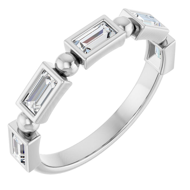 14K Gold Straight Baguette Natural Diamond Beaded Bezel-Set Anniversary Band – 1/10–5/8 CTW - White Gold