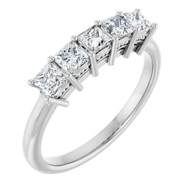 14K Gold Square Natural Diamond Five-Stone Anniversary Band – 1/4–1 CTW - White Gold