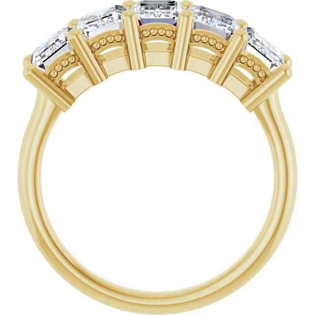 14K Gold Emerald Lab-Grown Diamond Five-Stone Anniversary Band – 1 3/4–3 CTW - Yellow Gold - view 2