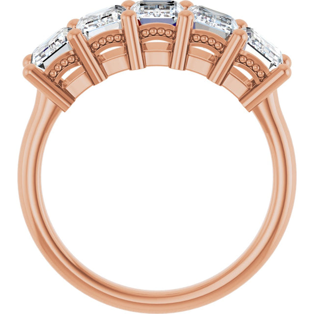 14K Gold Emerald Lab-Grown Diamond Five-Stone Anniversary Band – 1 3/4–3 CTW - Rose Gold - view 2