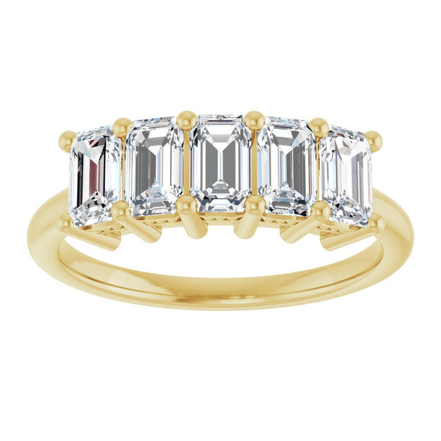 14K Gold Emerald Lab-Grown Diamond Five-Stone Anniversary Band – 1 3/4–3 CTW - Yellow Gold - view 3
