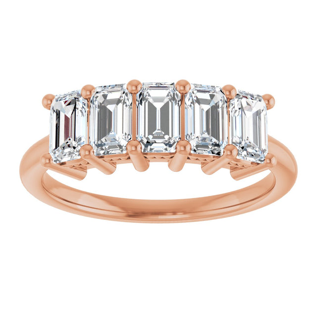 14K Gold Emerald Lab-Grown Diamond Five-Stone Anniversary Band – 1 3/4–3 CTW - Rose Gold - view 3