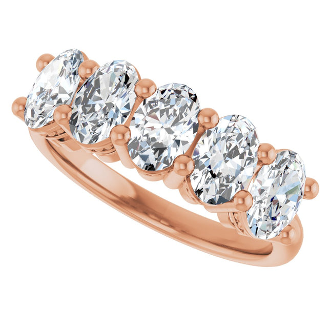 14K Gold Oval Natural Diamond Five-Stone Anniversary Band – 1 7/8 CTW - Rose Gold - view 5