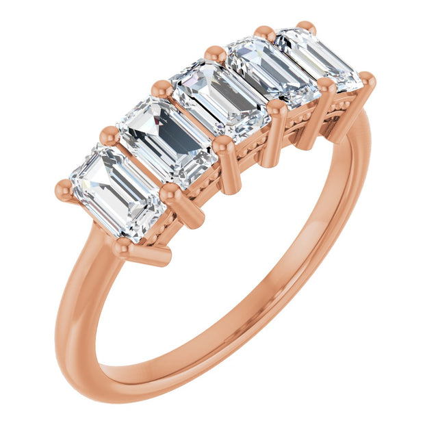 14K Gold Emerald Lab-Grown Diamond Five-Stone Anniversary Band – 1 3/4–3 CTW - Rose Gold