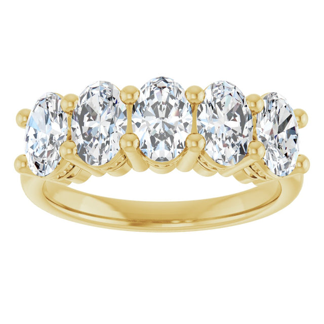 14K Gold Oval Natural Diamond Five-Stone Anniversary Band – 1 7/8 CTW - Yellow Gold - view 3