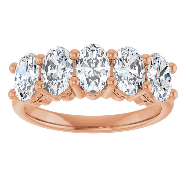 14K Gold Oval Lab-Grown Diamond Five-Stone Anniversary Band – 9/10–1 7/8 CTW - Rose Gold - view 3