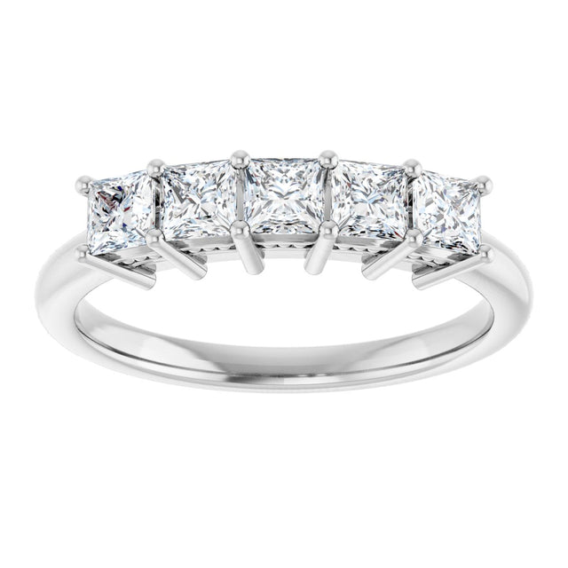 14K Gold Square Natural Diamond Five-Stone Anniversary Band – 1/4–1 CTW - White Gold - view 3