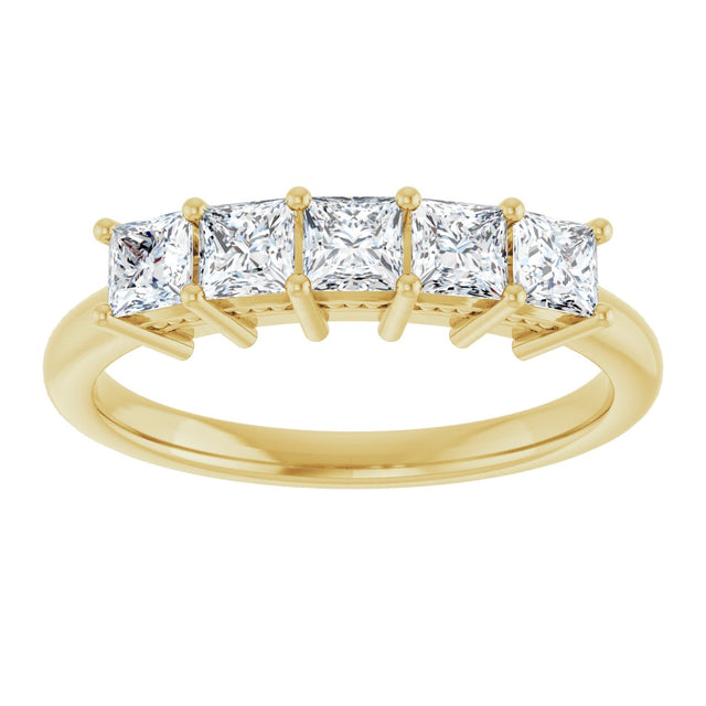 14K Gold Square Natural Diamond Five-Stone Anniversary Band – 1/4–1 CTW - Yellow Gold - view 3