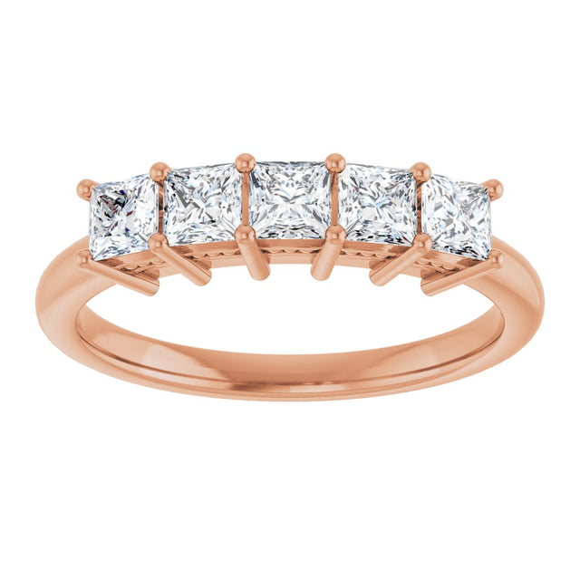 14K Gold Square Natural Diamond Five-Stone Anniversary Band – 1/4–1 CTW - Rose Gold - view 3