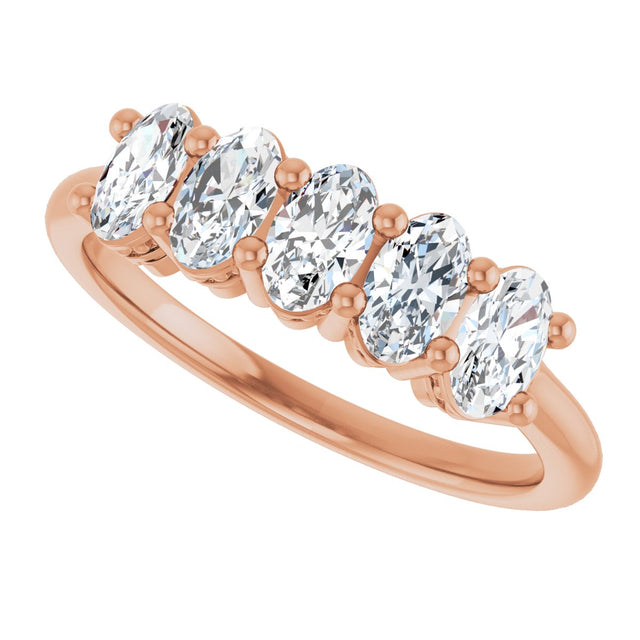 14K Gold Oval Lab-Grown Diamond Five-Stone Anniversary Band – 9/10–1 7/8 CTW - Rose Gold - view 5