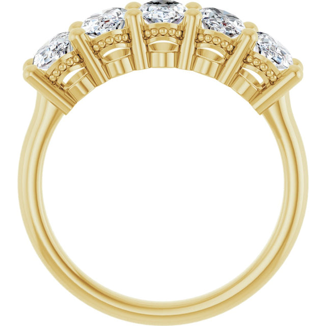 14K Gold Oval Natural Diamond Five-Stone Anniversary Band – 1 7/8 CTW - Yellow Gold - view 2