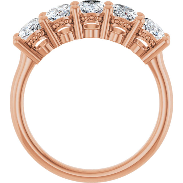 14K Gold Oval Natural Diamond Five-Stone Anniversary Band – 1 7/8 CTW - Rose Gold - view 2