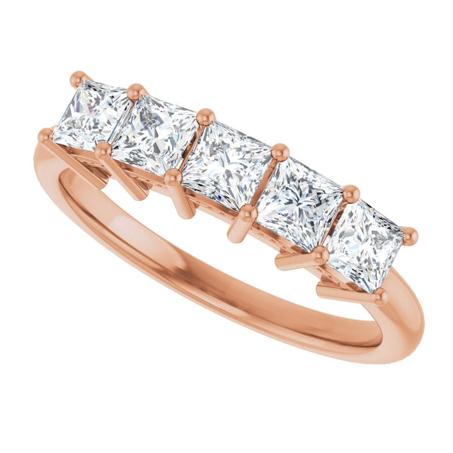 14K Gold Square Natural Diamond Five-Stone Anniversary Band – 1/4–1 CTW - Rose Gold - view 5