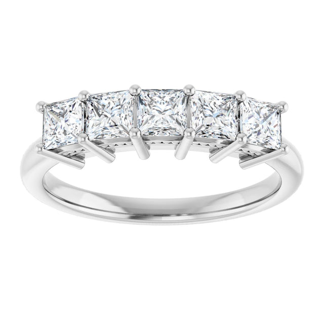 14K Gold Square Natural Diamond Five-Stone Anniversary Band – 1/4–1 CTW - White Gold - view 3