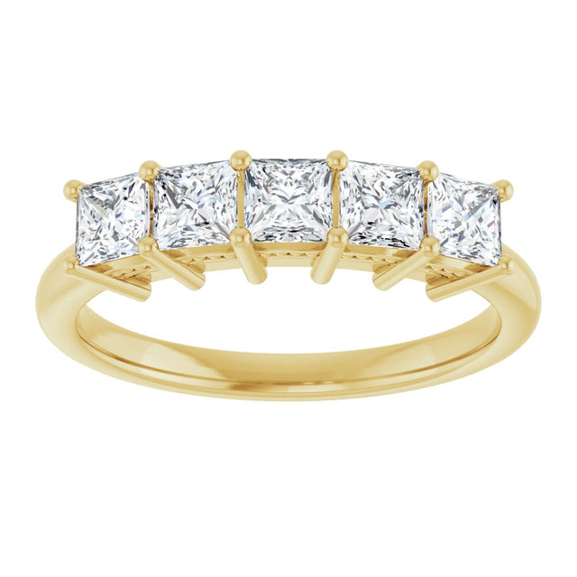 14K Gold Square Natural Diamond Five-Stone Anniversary Band – 1/4–1 CTW - Yellow Gold - view 3