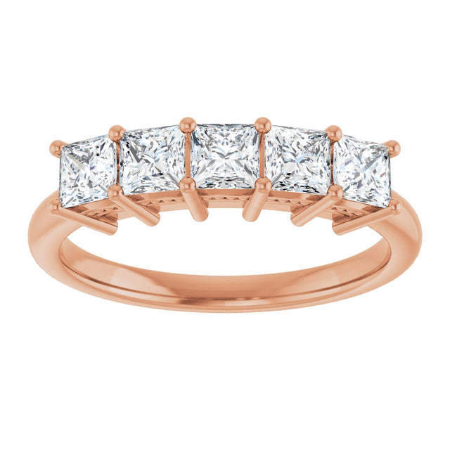 14K Gold Square Natural Diamond Five-Stone Anniversary Band – 1/4–1 CTW - Rose Gold - view 3