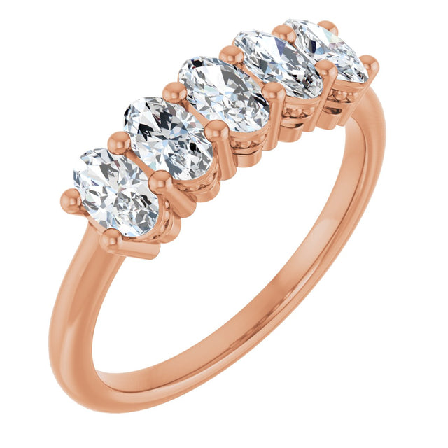 14K Gold Oval Lab-Grown Diamond Five-Stone Anniversary Band – 9/10–1 7/8 CTW - Rose Gold