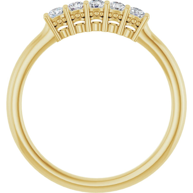 14K Gold Round Natural Diamond Five-Stone Anniversary Band – 1/6–5/8 CTW (Style 123844) - Yellow Gold - view 2