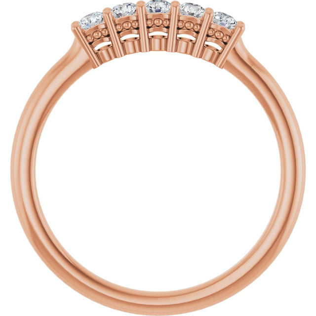 14K Gold Round Natural Diamond Five-Stone Anniversary Band – 1/6–5/8 CTW (Style 123844) - Rose Gold - view 2
