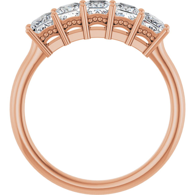 14K Gold Square Natural Diamond Five-Stone Anniversary Band – 1/4–1 CTW - Rose Gold - view 2