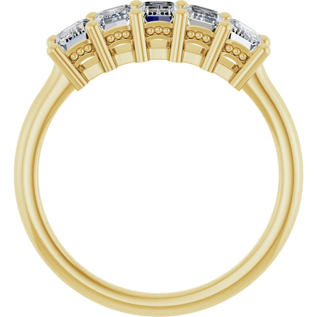 14K Gold Emerald Lab-Grown Diamond Five-Stone Anniversary Band – 1 3/4–3 CTW - Yellow Gold - view 2