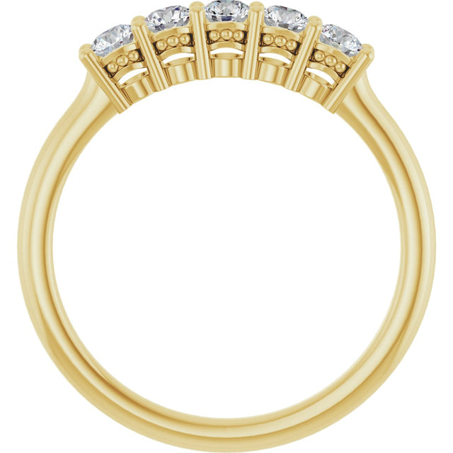 14K Gold Round Natural Diamond Five-Stone Anniversary Band – 1/6–5/8 CTW (Style 123844) - Yellow Gold - view 2