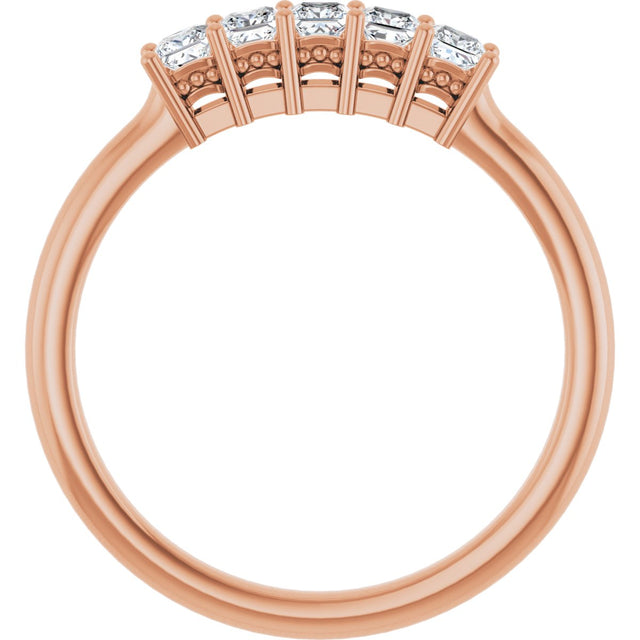 14K Gold Square Natural Diamond Five-Stone Anniversary Band – 1/4–1 CTW - Rose Gold - view 2