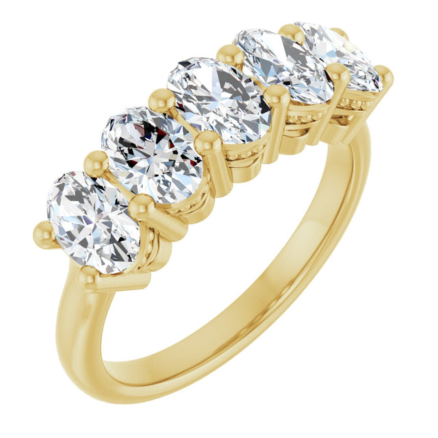 14K Gold Oval Natural Diamond Five-Stone Anniversary Band – 1 7/8 CTW - Yellow Gold