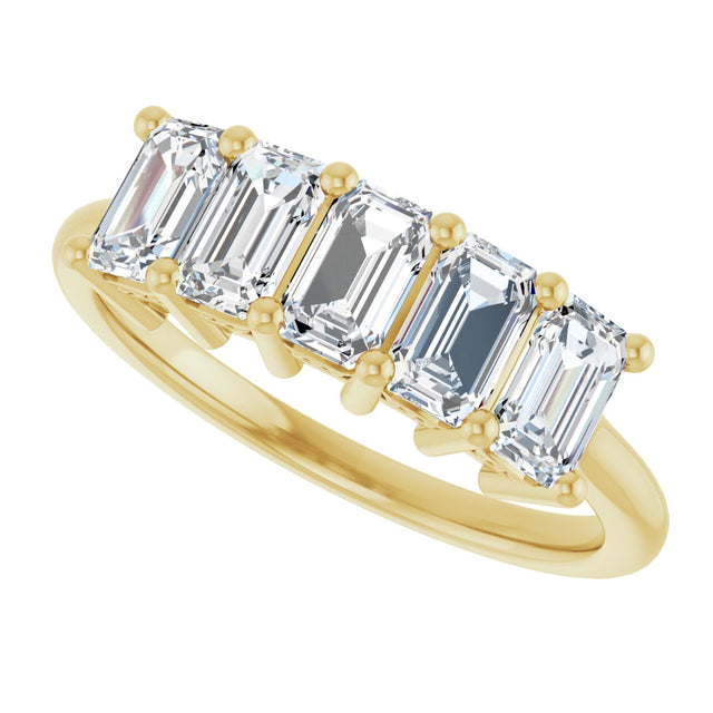 14K Gold Emerald Lab-Grown Diamond Five-Stone Anniversary Band – 1 3/4–3 CTW - Yellow Gold - view 5