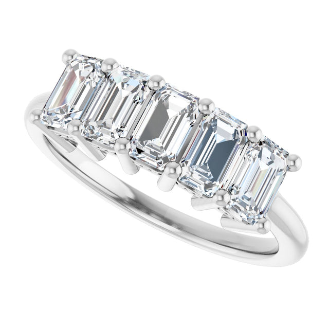 14K Gold Emerald Lab-Grown Diamond Five-Stone Anniversary Band – 1 3/4–3 CTW - White Gold - view 5