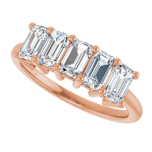 14K Gold Emerald Natural Diamond Five-Stone Anniversary Band – 1 3/4–3 CTW - Rose Gold - view 5