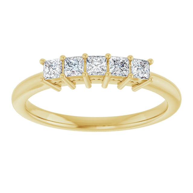 14K Gold Square Natural Diamond Five-Stone Anniversary Band – 1/4–1 CTW - Yellow Gold - view 3