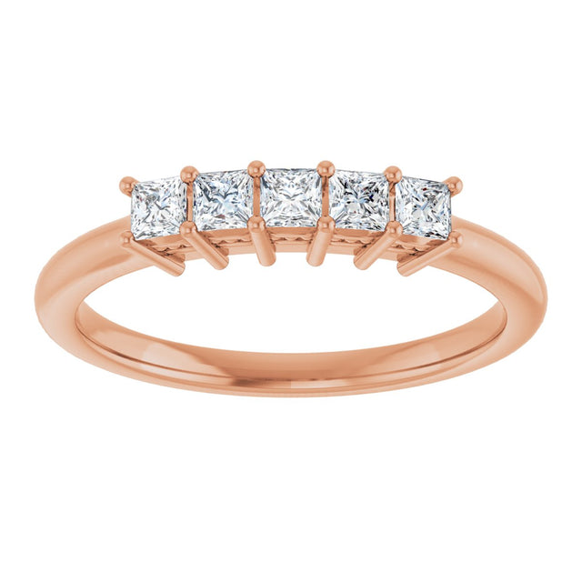 14K Gold Square Natural Diamond Five-Stone Anniversary Band – 1/4–1 CTW - Rose Gold - view 3