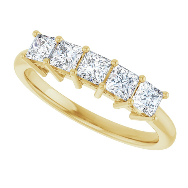 14K Gold Square Natural Diamond Five-Stone Anniversary Band – 1/4–1 CTW - Yellow Gold - view 5
