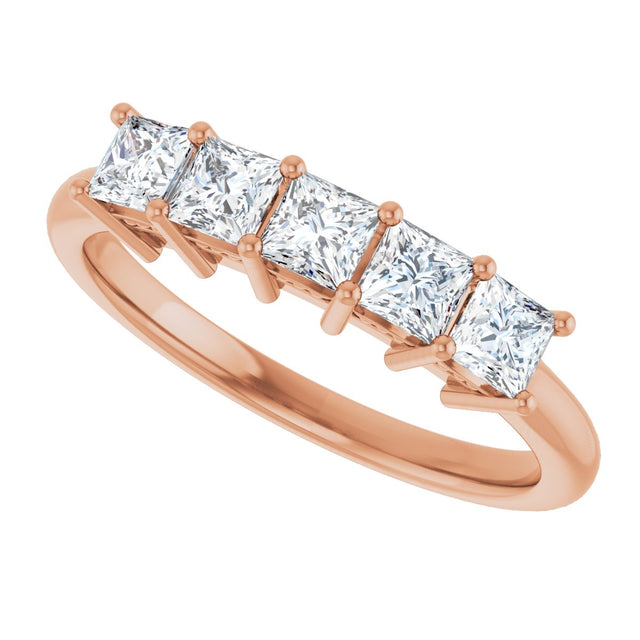 14K Gold Square Natural Diamond Five-Stone Anniversary Band – 1/4–1 CTW - Rose Gold - view 5