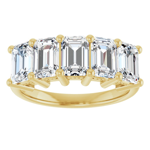14K Gold Emerald Lab-Grown Diamond Five-Stone Anniversary Band – 1 3/4–3 CTW - Yellow Gold - view 3