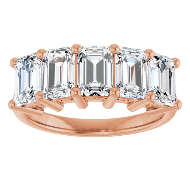 14K Gold Emerald Lab-Grown Diamond Five-Stone Anniversary Band – 1 3/4–3 CTW - Rose Gold - view 3