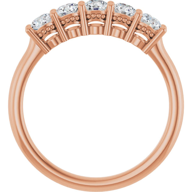 14K Gold Round Lab-Grown Diamond Five-Stone Anniversary Band – 1/6–1/2 CTW - Rose Gold - view 2