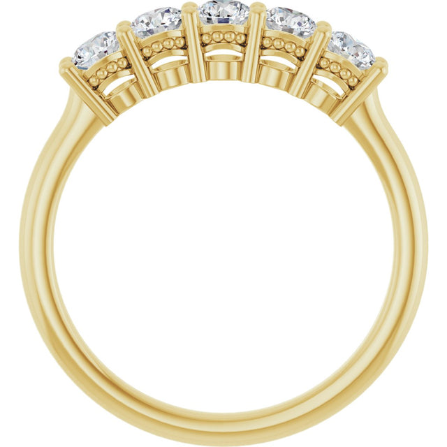 14K Gold Round Natural Diamond Five-Stone Anniversary Band – 1/6–5/8 CTW (Style 123844) - Yellow Gold - view 2