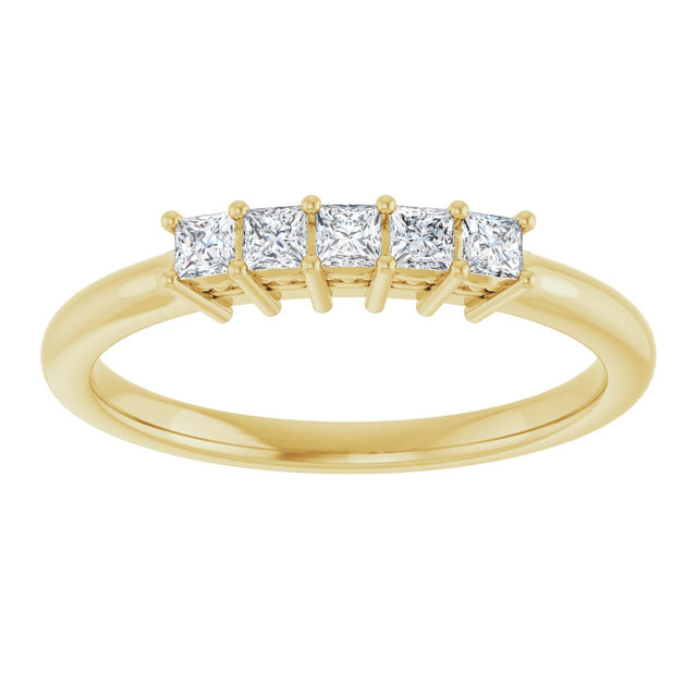 14K Gold Square Natural Diamond Five-Stone Anniversary Band – 1/4–1 CTW - Yellow Gold - view 3