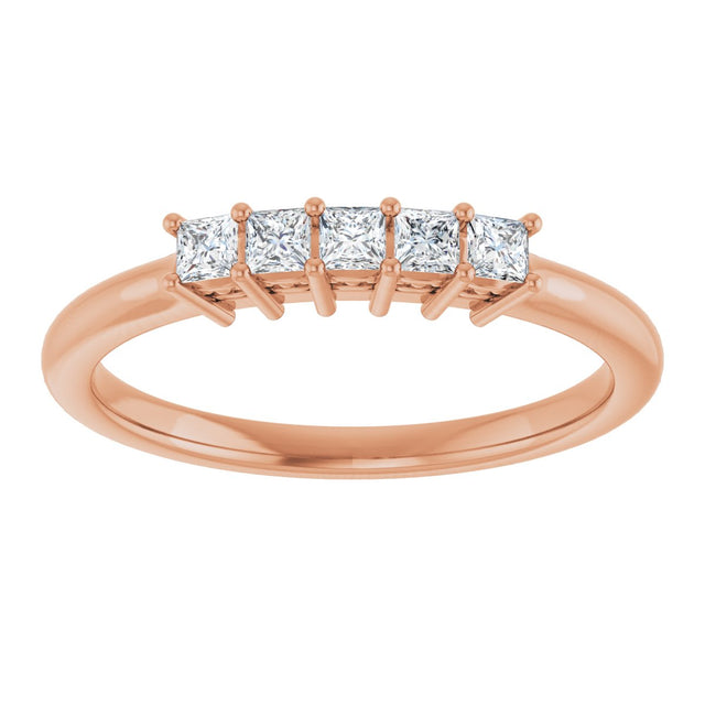 14K Gold Square Natural Diamond Five-Stone Anniversary Band – 1/4–1 CTW - Rose Gold - view 3