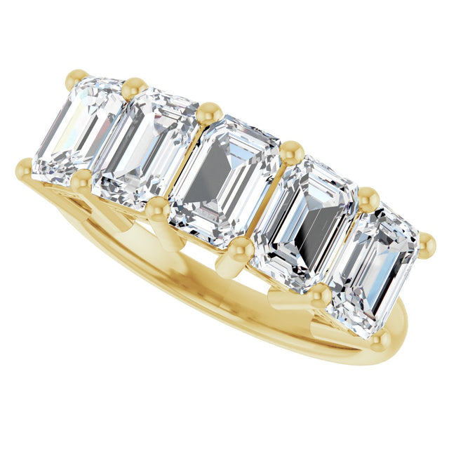14K Gold Emerald Lab-Grown Diamond Five-Stone Anniversary Band – 1 3/4–3 CTW - Yellow Gold - view 5