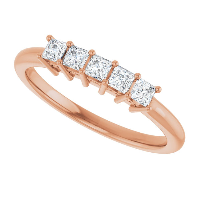 14K Gold Square Natural Diamond Five-Stone Anniversary Band – 1/4–1 CTW - Rose Gold - view 5