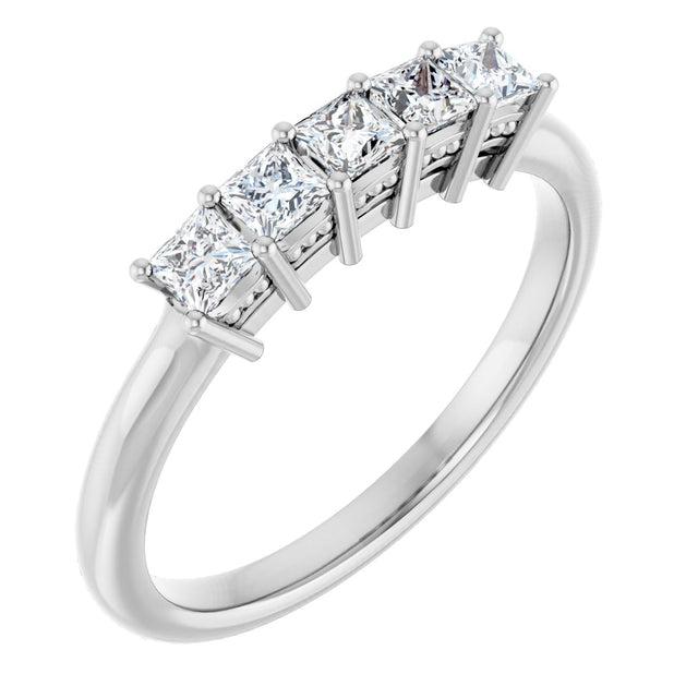 14K Gold Square Natural Diamond Five-Stone Anniversary Band – 1/4–1 CTW - White Gold