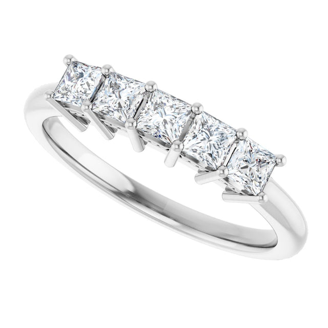 14K Gold Square Natural Diamond Five-Stone Anniversary Band – 1/4–1 CTW - White Gold - view 5