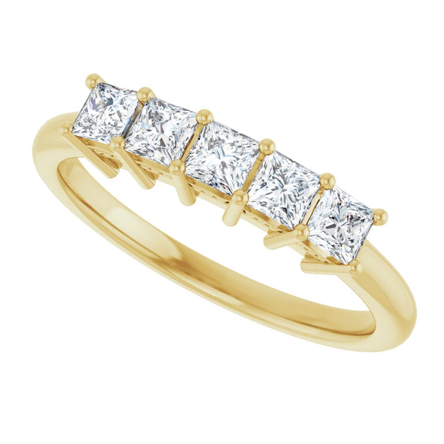 14K Gold Square Natural Diamond Five-Stone Anniversary Band – 1/4–1 CTW - Yellow Gold - view 5